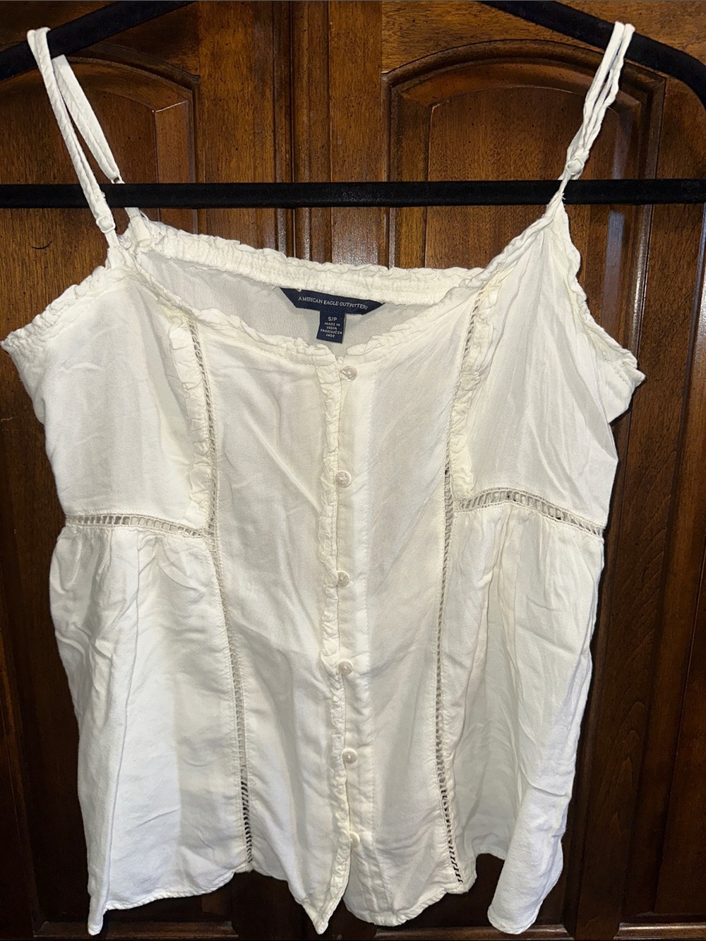 American Eagle Outfitters Cream Button-Front Lace Trim Camisole